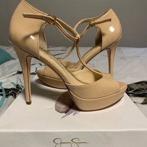 Nude ankle strap heels